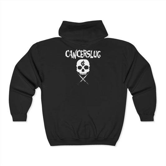 Unisex Heavy Blend™ Full Zip Hooded Sweatshirt - Cancerslug (Front)/Needles (Back)
