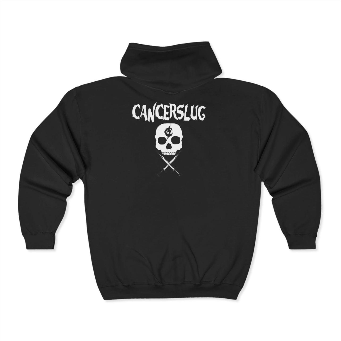 Cancerslug Unisex Heavy Blend™ Full Zip Hooded Sweatshirt (CS Logo Front / Needles Back)