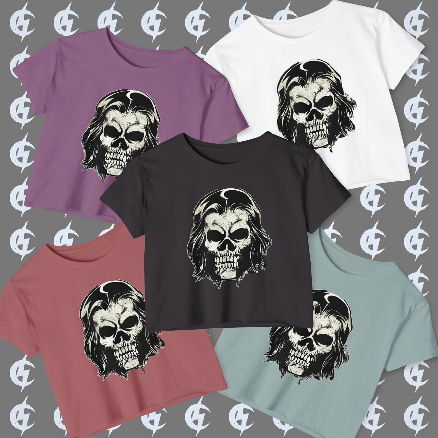 Cropped Tee - Alex Skull (Black/White/Green/Pink/Purple)